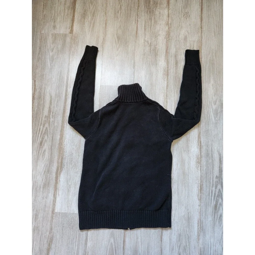 VTG Ralph Lauren Full Zip Sweater Black High Neck Knit Heavyweight Youth L GUC